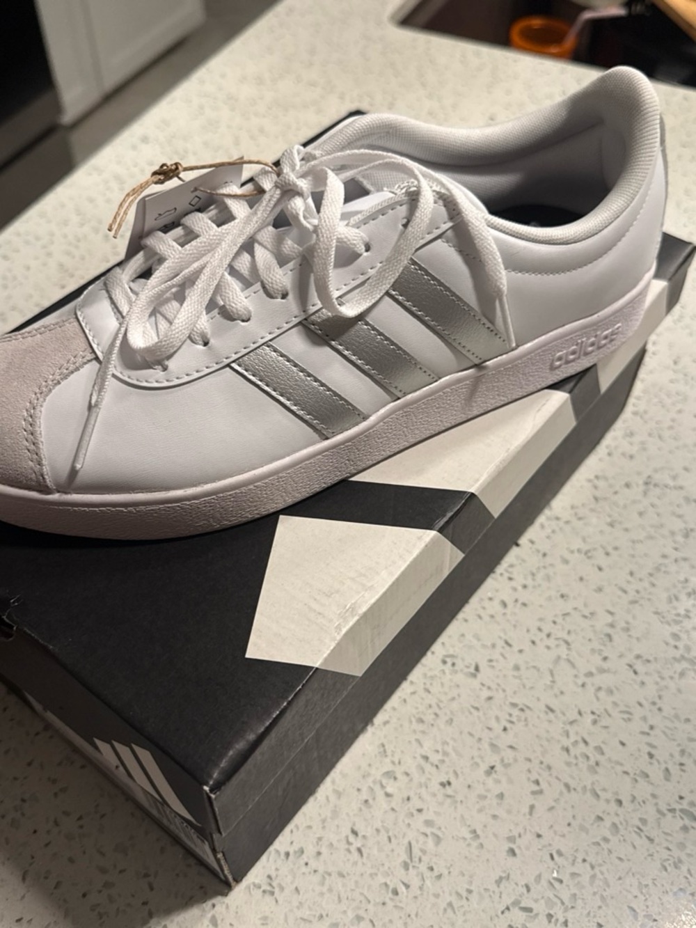 adidas White Sneakers with Silver Stripes